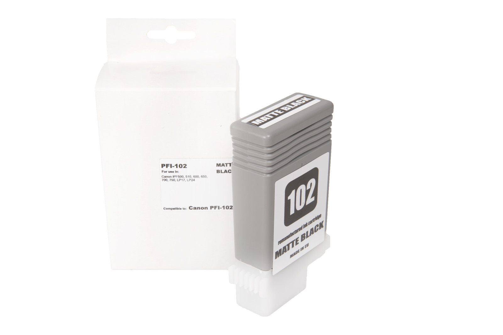Felújított tintakazetta töltés 0894B001, PFI102MBK, 130ml a Canon nyomtatók számára (BULK), matte