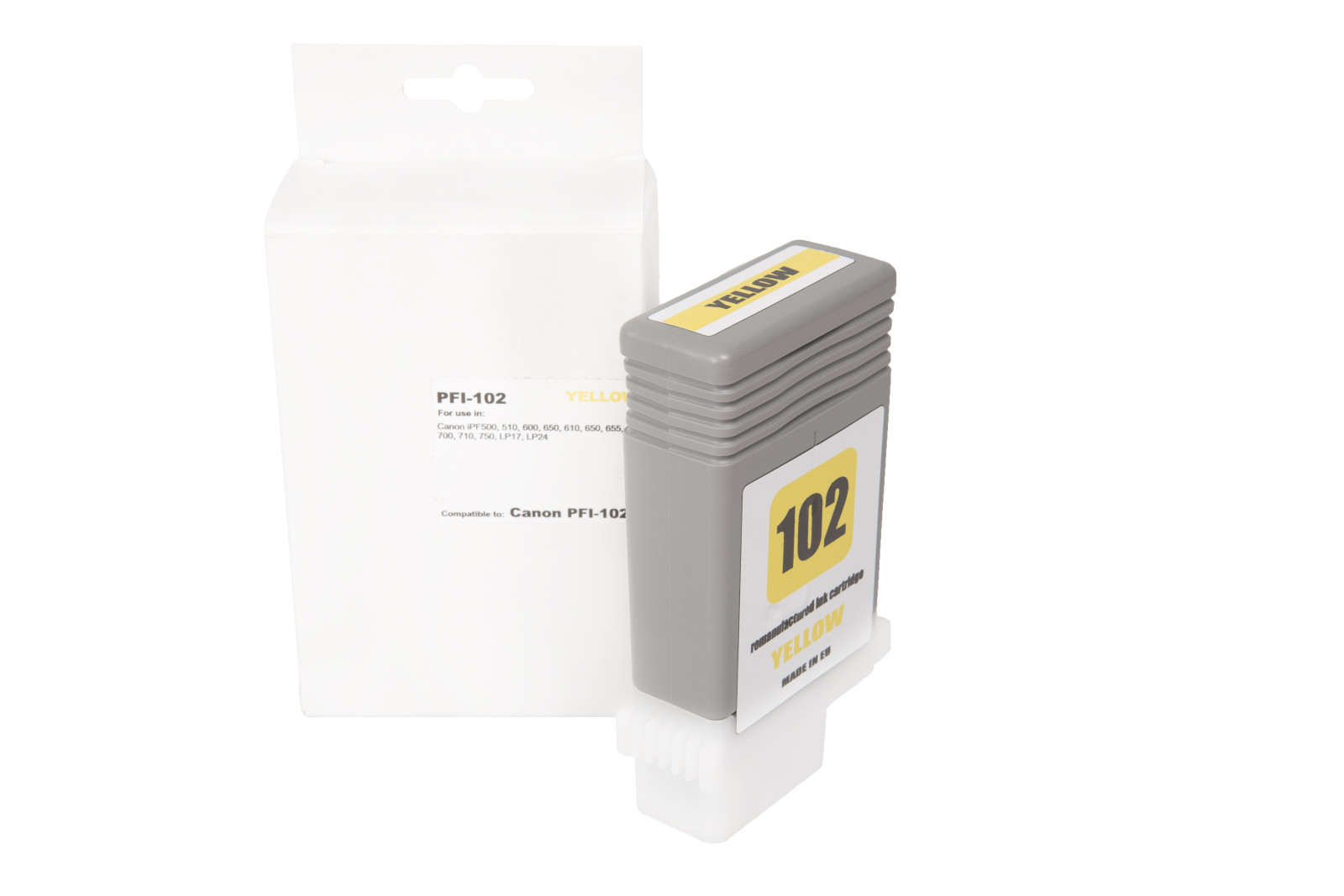 Felújított tintakazetta töltés 0898B001, PFI102Y, 130ml a Canon nyomtatók számára (BULK)