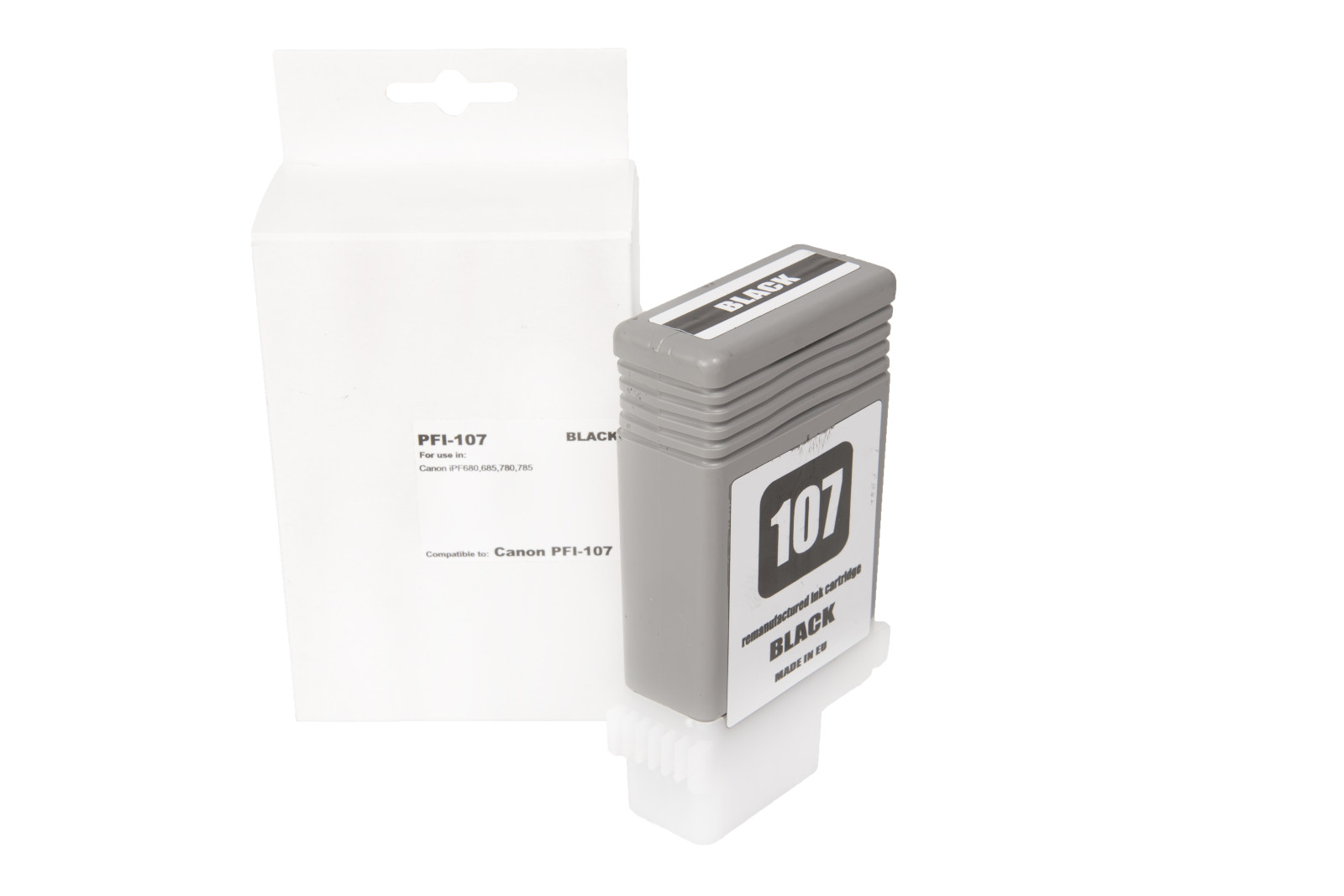 Felújított tintakazetta töltés 6705B001, PFI107BK, 130ml a Canon nyomtatók számára (BULK)