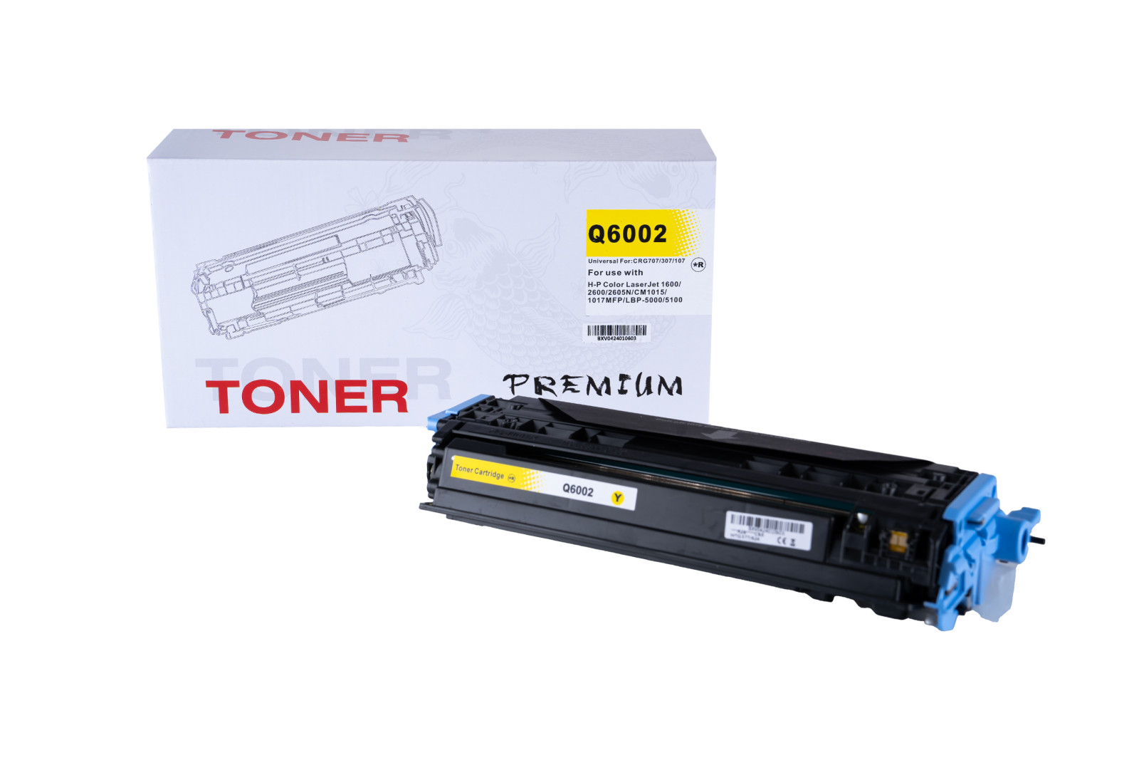 Kompatibilis tonerkazetta töltés Q6002A, 124A, 9421A004, CRG707, 2000 lap a HP nyomtatók számára
